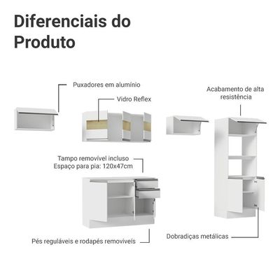 Armário De Cozinha Completa 100% MDF 310 Cm Smart 01 Xa Branco