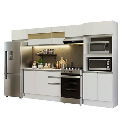 Armário De Cozinha Completa 100% MDF 310 Cm Smart 01 Xa Branco