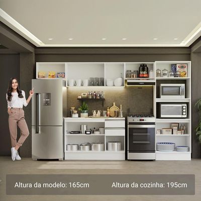 Armário De Cozinha Completa 100% MDF 310 Cm Smart 01 Xa Branco