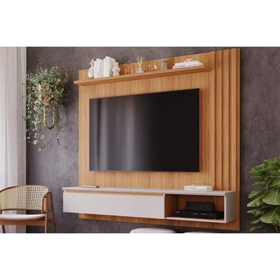 Painel Quarto P- Tv Até 60 Pol Panama Plus Ripado C- 1 Porta 162x157cm Nature-off White - Permóbili