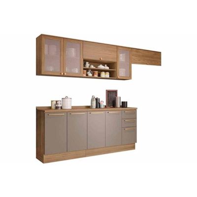 Cozinha Modulada Completa Botanic 7 Peças 3 Aéreos + 2 Balcões+ 2 Complementos M656 Nogueira Fendi