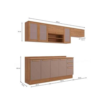 Kit Cozinha Modulada 7 Peças Botanic 3 Aéreos + 2 Balcões+ 2 Complementos M656 Nogueira Fendi