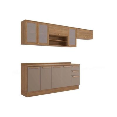 Cozinha Completa 7 Peças Botanic 3 Aéreos 2 Balcões 2 Complementos M656 Nogueira Fendi