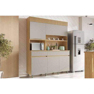 Kit De Cozinha Compacta Realeza Com 5 Portas E 2 Gavetas 160cm Carvalho Cinza