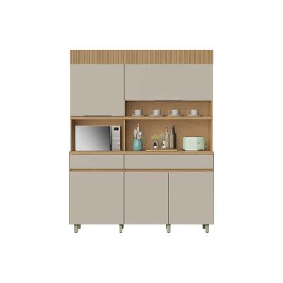 Kit De Cozinha Compacta Realeza Com 5 Portas E 2 Gavetas 160cm Carvalho Cinza