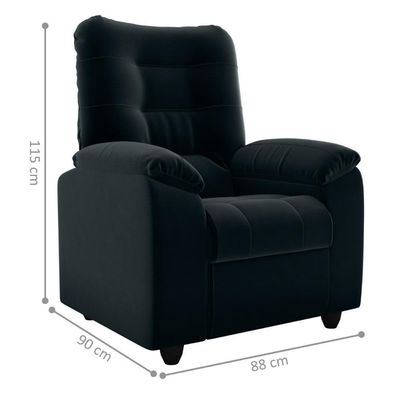 Poltrona Almofadada Reclinável Dallas Veludo Preto