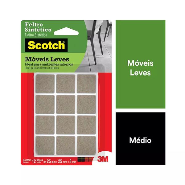 Feltro Adesivo 3M Scotch Quadrado P com 12 Marrom 0,6x12,2x19,6cm