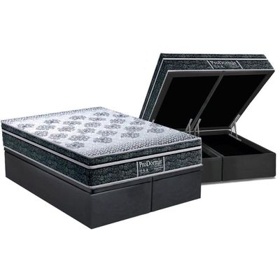 Cama Box Baú King: Colchão Molas Masterpocket Ensacadas Probel Prodormir Springs Black + Base Crc Suede Gray (193x203)