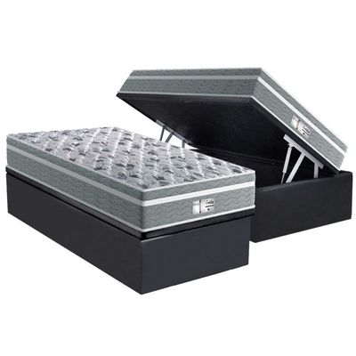Cama Box Baú Solteiro: Colchão Molas Masterpocket Ensacadas Probel Evolution Gray + Base Crc Suede Gray (88x188)