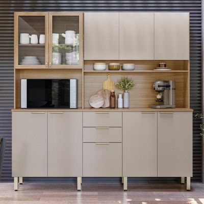 Armário De Cozinha Compacta 10 Portas 2 Gavetas Amora Amêndola Touch-nude Prime Tx