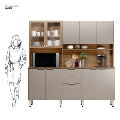 Armário De Cozinha Compacta 10 Portas 2 Gavetas Amora Amêndola Touch-nude Prime Tx