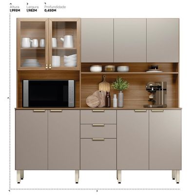 Armário De Cozinha Compacta 10 Portas 2 Gavetas Amora Amêndola Touch-nude Prime Tx