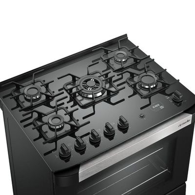 Fogão 5 Bocas Mueller Decorato Vetro G3 Com Timer Preto Bivolt