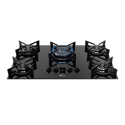 Cooktop a Gás Fischer 5 Bocas Fit Line Tripla Chama Trempe Iron Preto Bivolt