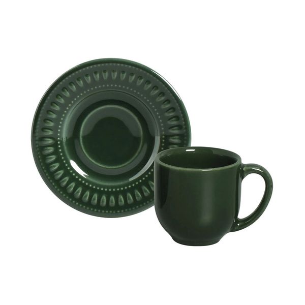 Xícara de Chá em Cerâmica Porto Brasil Daisy Botânico Verde com Pires 72ml Xícara de Chá em Cerâmica Porto Brasil Daisy Botânico Verde com Pires 72ml