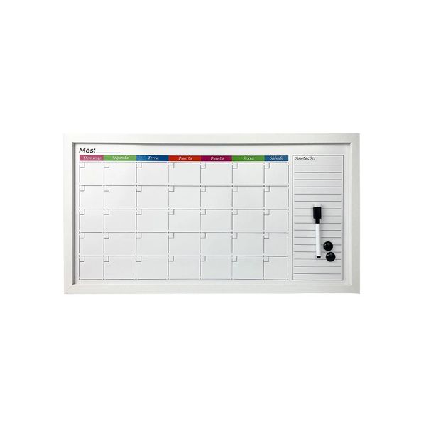 Quadro Magnético Branco Le Planejamento Mensal Color com Marcador e Imãs 63,2x33,2cm