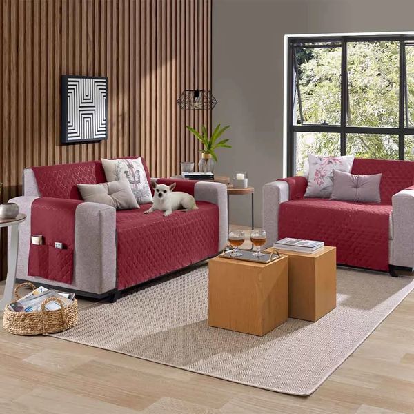 Kit Protetor de Sofá Hedrons 2 e 3 Lugares Pop Matelado Vermelho Kit Protetor de Sofá Hedrons 2 e 3 Lugares Pop Matelado Vermelho