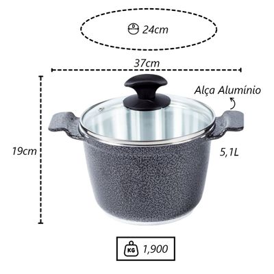 Caldeirão Preto Craqueado Alça Alumínio Diamantado TV 24cm