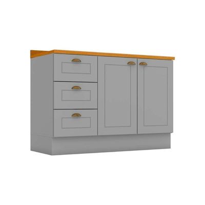 Balcão De Cozinha Modulado Para Pia Com Tampo Americana Com 2 Portas E 3 Gavetas 120cm Cinza