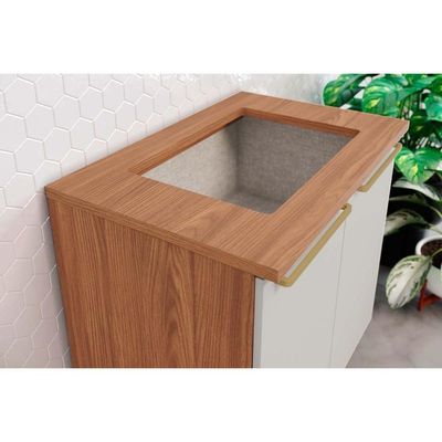 Balcão Cozinha Para Cooktop Com Tampo Requinte Com 2 Portas 80cm Nature Areia