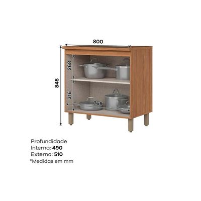 Balcão Cozinha Para Cooktop Com Tampo Requinte Com 2 Portas 80cm Nature Areia