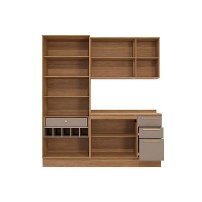 Cozinha Completa 4 Peças Botanic 1 Aéreo Balcão Cristaleira 1 Complemento M656 Nogueira Fendi