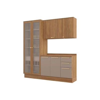 Cozinha Completa 4 Peças Botanic 1 Aéreo Balcão Cristaleira 1 Complemento M656 Nogueira Fendi