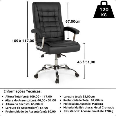Cadeira De Escritório Giratória Presidente Premium Com Molas Ensacadas - Preto