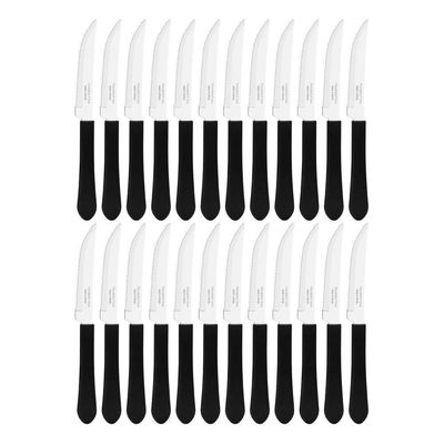 Kit 24 Facas De Mesa Churrasco Tramontina Leme Inox Cabo Preto