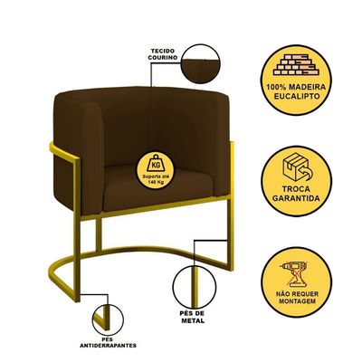Kit Sofá 2 Lugares + 2 Poltronas Corino Gold Marrom