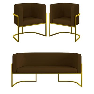 Kit Sofá 2 Lugares + 2 Poltronas Corino Gold Marrom