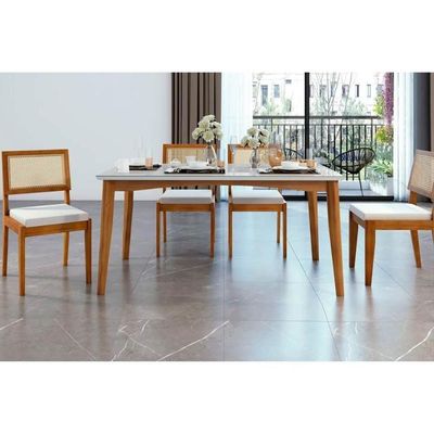 Conjunto Mesa Sala Jantar Monalisa Com Tampo Madeirado Com Vidro 160cm E 4 Cadeiras Rainha Natural Nesher