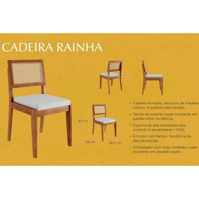 Conjunto Mesa Sala Jantar Monalisa Com Tampo Madeirado Com Vidro 160cm E 4 Cadeiras Rainha Natural Nesher