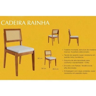 Conjunto Mesa De Cozinha Donna Com Tampo Madeirado Com Vidro 120cm E 4 Cadeiras Rainha Natural Nesher