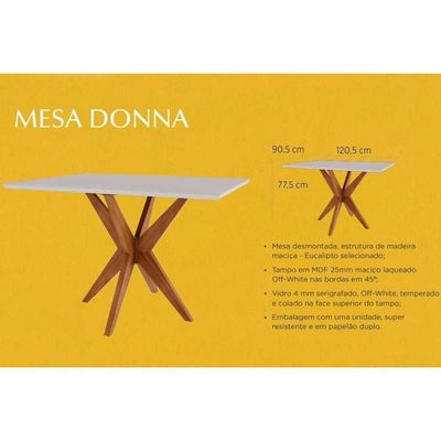 Conjunto Mesa De Cozinha Donna Com Tampo Madeirado Com Vidro 120cm E 4 Cadeiras Rainha Natural Nesher
