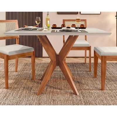 Conjunto Mesa De Cozinha Donna Com Tampo Madeirado Com Vidro 120cm E 4 Cadeiras Rainha Natural Nesher