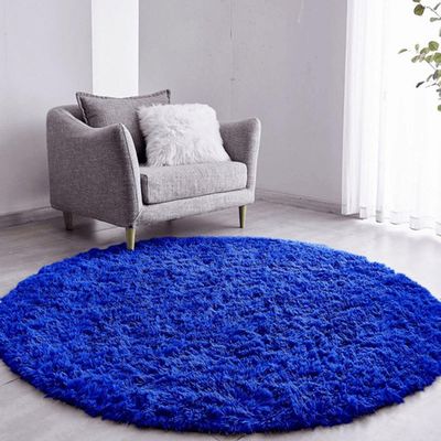 Tapete Sala Felpudo Peludo Azul Redondo 100 Cm