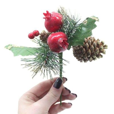 Kit 12 Ramos Romã Decoração De Natal Artificial Com Brilho 16cm