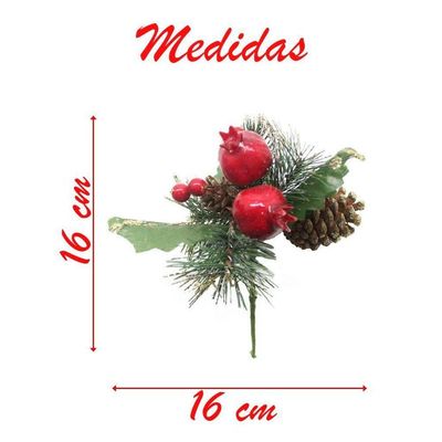 Kit 12 Ramos Romã Decoração De Natal Artificial Com Brilho 16cm