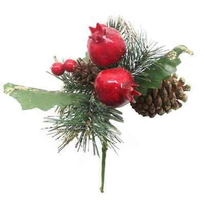 Kit 12 Ramos Romã Decoração De Natal Artificial Com Brilho 16cm