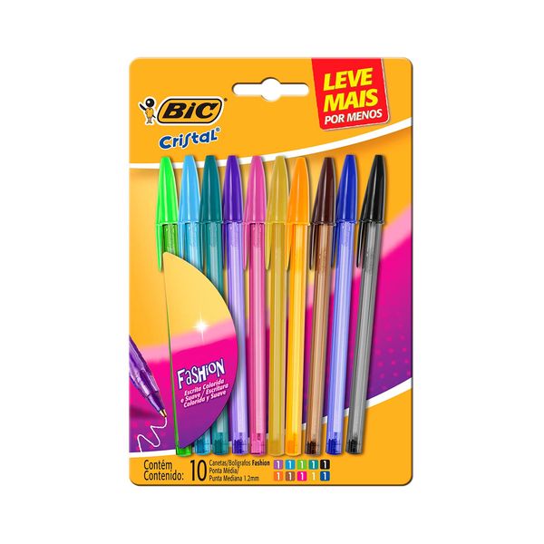 Caneta Esferográfica Bic Cristal Fashion 1.2mm Colors com 10 Unidades