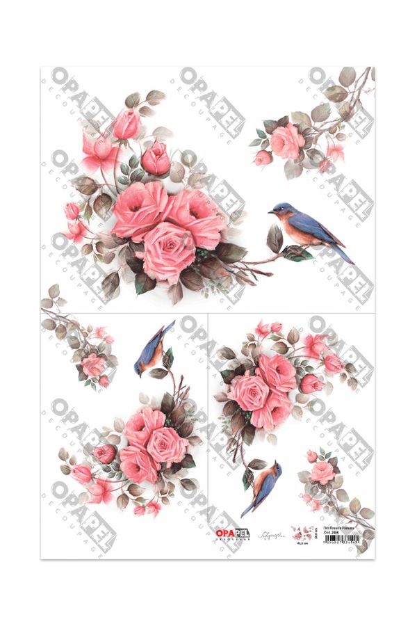 Papel para Decoupage Opa 30x45 Flor Rosas e Pássaros