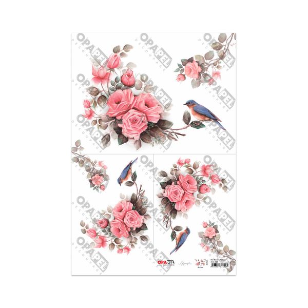 Papel para Decoupage Opa 30x45 Flor Rosas e Pássaros