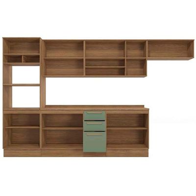 Cozinha Modulada Completa Botanic 8 Peças 3 Aéreos + 2 Balcões + 1 Paneleiro+ 2 Complementos M663 Nogueira Fendi