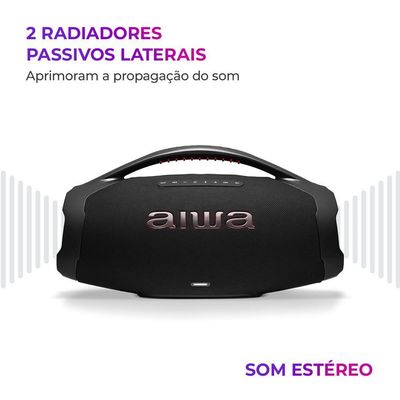 Caixa De Som Boombox Plus Aiwa BBS-01-B 200W Bluetooth 30h IP66 USB Preto Boombox AWS-BBS-01-B Bivolt