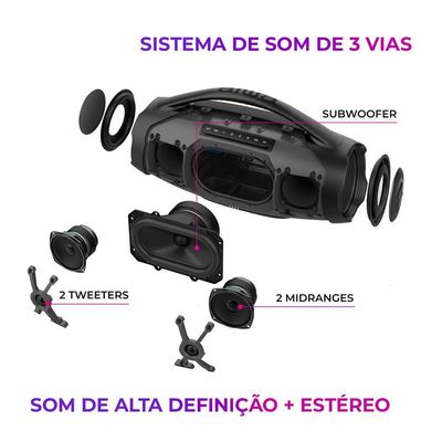 Caixa De Som Boombox Plus Aiwa BBS-01-B 200W Bluetooth 30h IP66 USB Preto Boombox AWS-BBS-01-B Bivolt