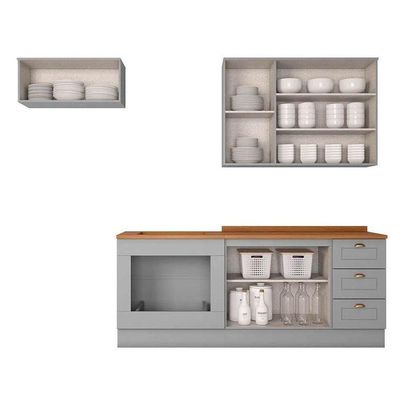 Cozinha Completa 6 Peças Americana 2 Aéreos 2 Balcões 2 Complementos Cz151 Cinza