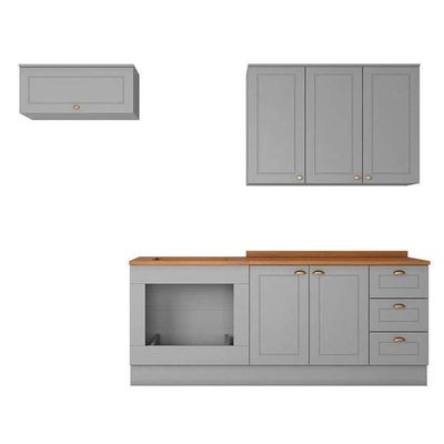 Cozinha Completa 6 Peças Americana 2 Aéreos 2 Balcões 2 Complementos Cz151 Cinza