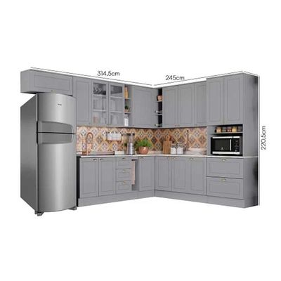 Cozinha Completa 15 Peças Americana 16 Peças 6 Aéreos 5 Balcões 1 Paneleiro 4 Complementos C5p33 Cinza