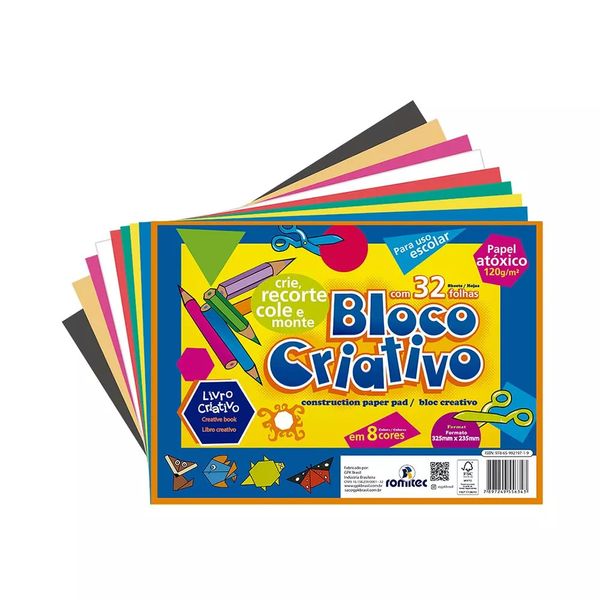 Bloco Criativo Romitec com Livro de Atividades A4 Colors com 32 Folhas em 8 Cores 325x235mm 120g